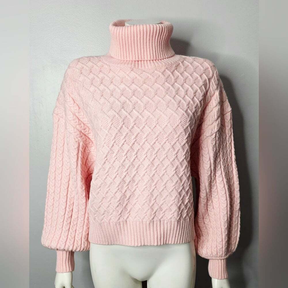 Pink Cableknit Turtleneck Sweater